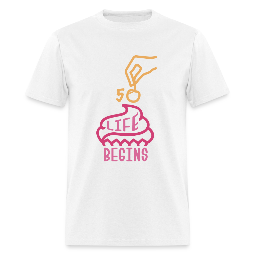 Unisex 50 Life Begins Print T Shirt - white