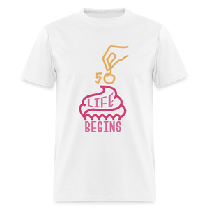 Unisex 50 Life Begins Print T Shirt - white