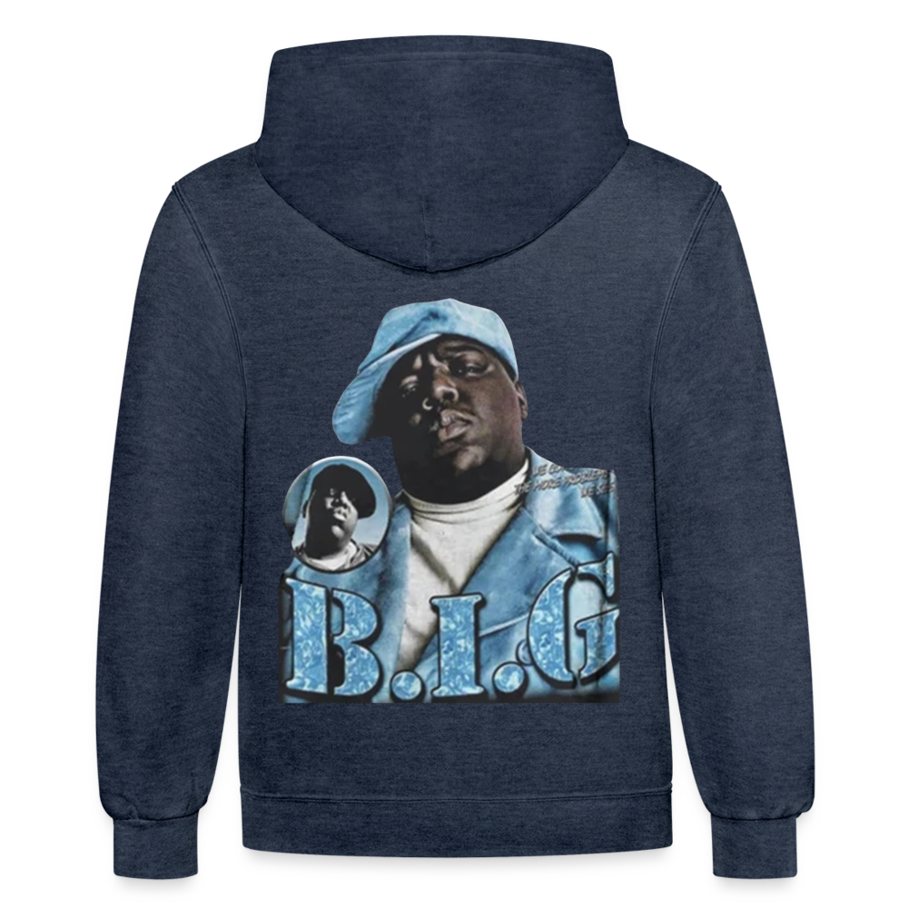 Unisex Contrast Biggie Print Hoodie - indigo heather/asphalt