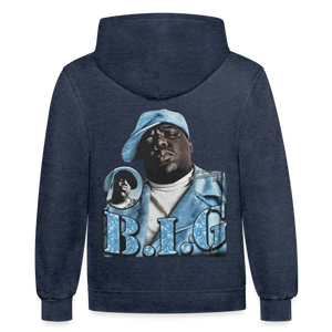 Unisex Contrast Biggie Print Hoodie - indigo heather/asphalt