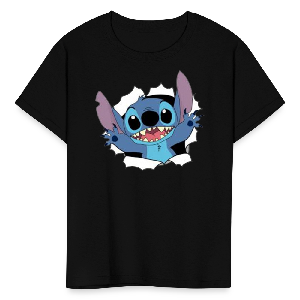 Kids and Babies Unisex Stitch Print  T-Shirt - black