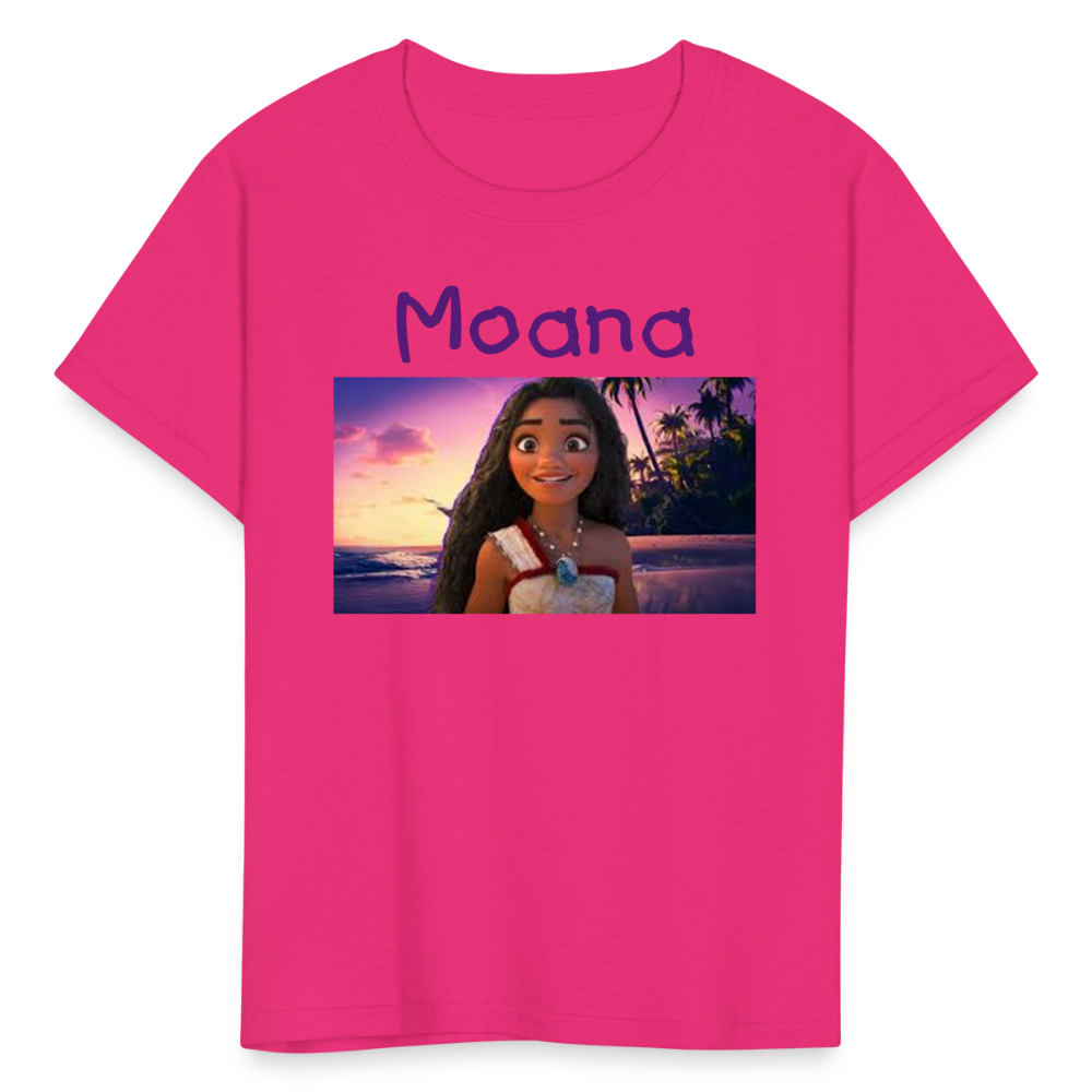 Kids Girls Fruit of the Loom Moana Print T Shirt - fuchsia