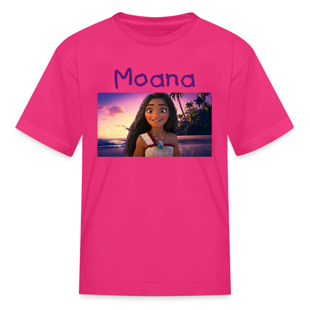 Kids Girls Fruit of the Loom Moana Print T Shirt - fuchsia