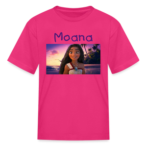 Kids Girls Fruit of the Loom Moana Print T Shirt - fuchsia