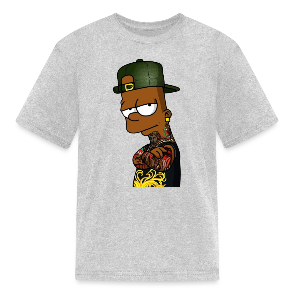 Boys Black Bart Hood Print T Shirt - heather gray