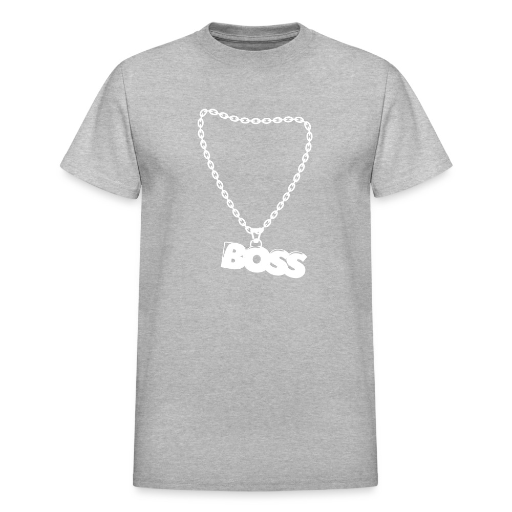 Unisex Adult Gildan Ultra Cotton Boss Print T Shirt - heather gray