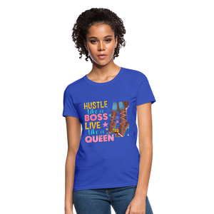 Women's V-Neck Hustle Like a Boss Print T Shirt - royal blue