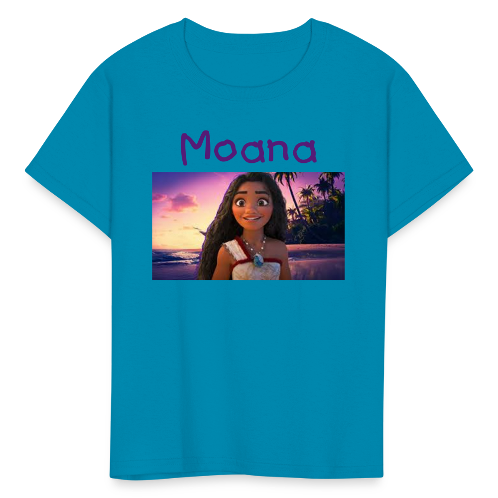 Kids Girls Fruit of the Loom Moana Print T Shirt - turquoise