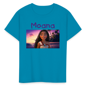 Kids Girls Fruit of the Loom Moana Print T Shirt - turquoise