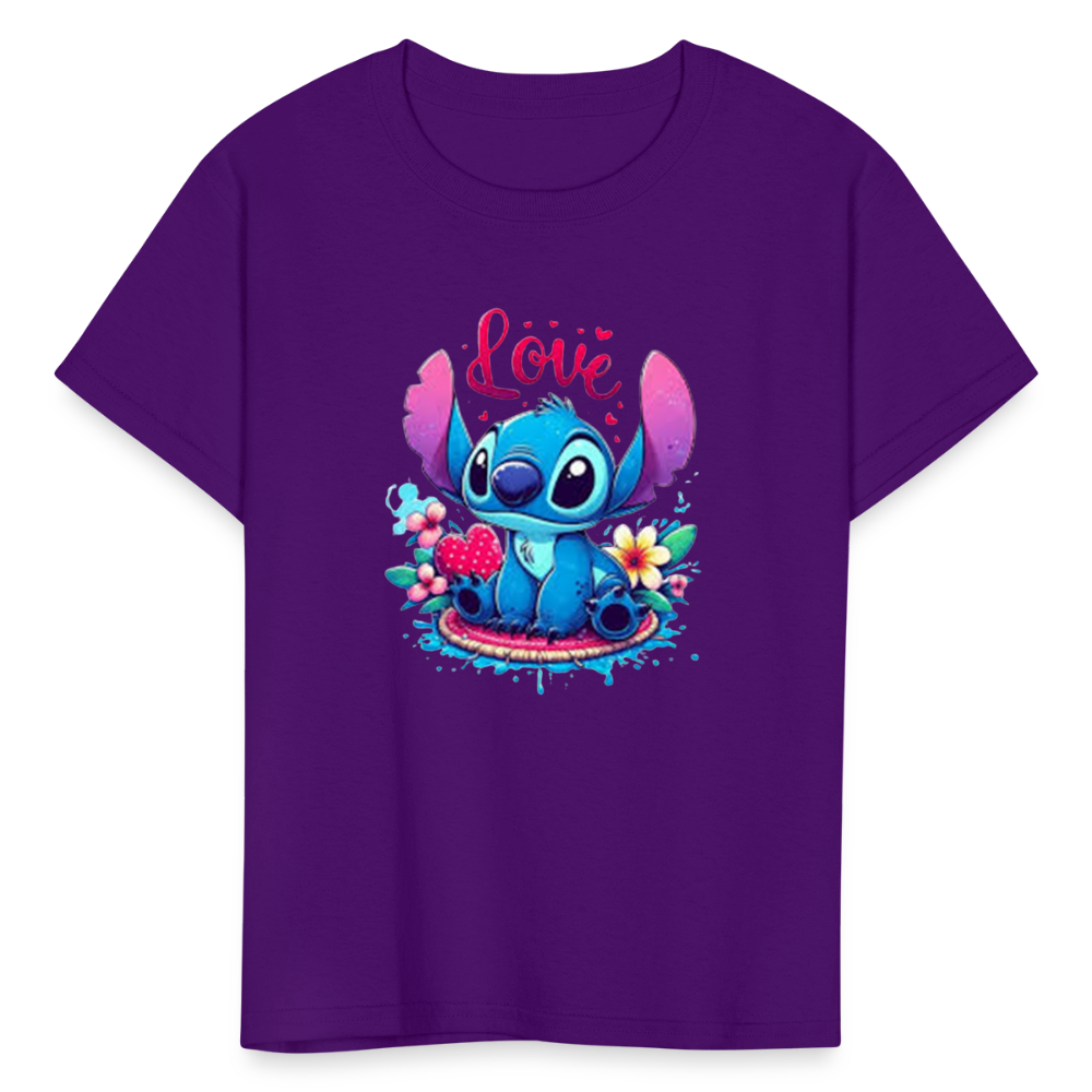 Kids Fruit of the Loom Stitch Print T Shirt - purple