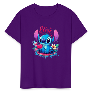 Kids Fruit of the Loom Stitch Print T Shirt - purple