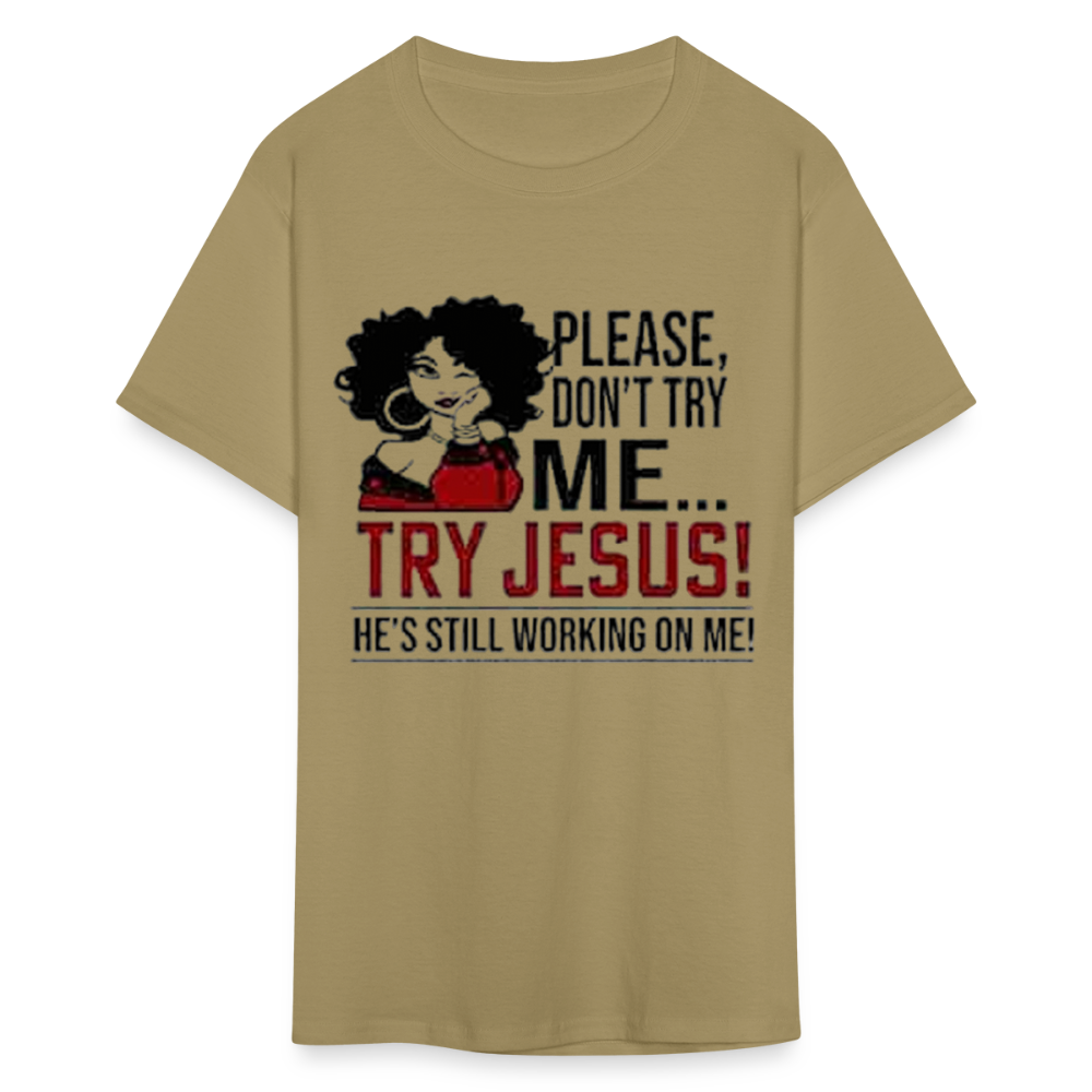 Women's Classic Jesus Print T Shirt - khaki