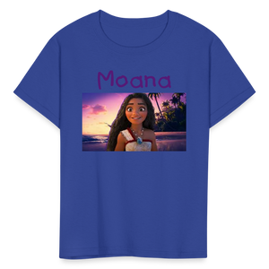 Kids Girls Fruit of the Loom Moana Print T Shirt - royal blue