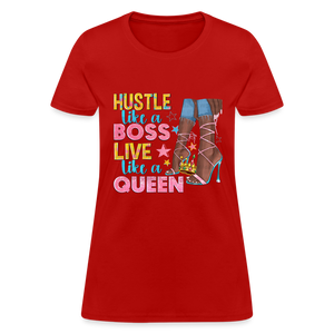 Women's V-Neck Hustle Like a Boss Print T Shirt - red