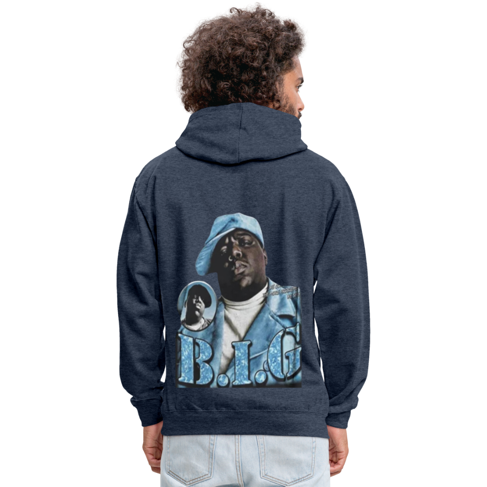 Unisex Contrast Biggie Print Hoodie - indigo heather/asphalt