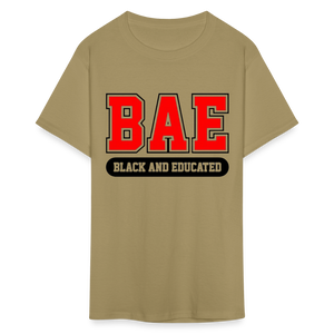 Unisex Classic Bae Print Fruit of The Loom T Shirt - khaki