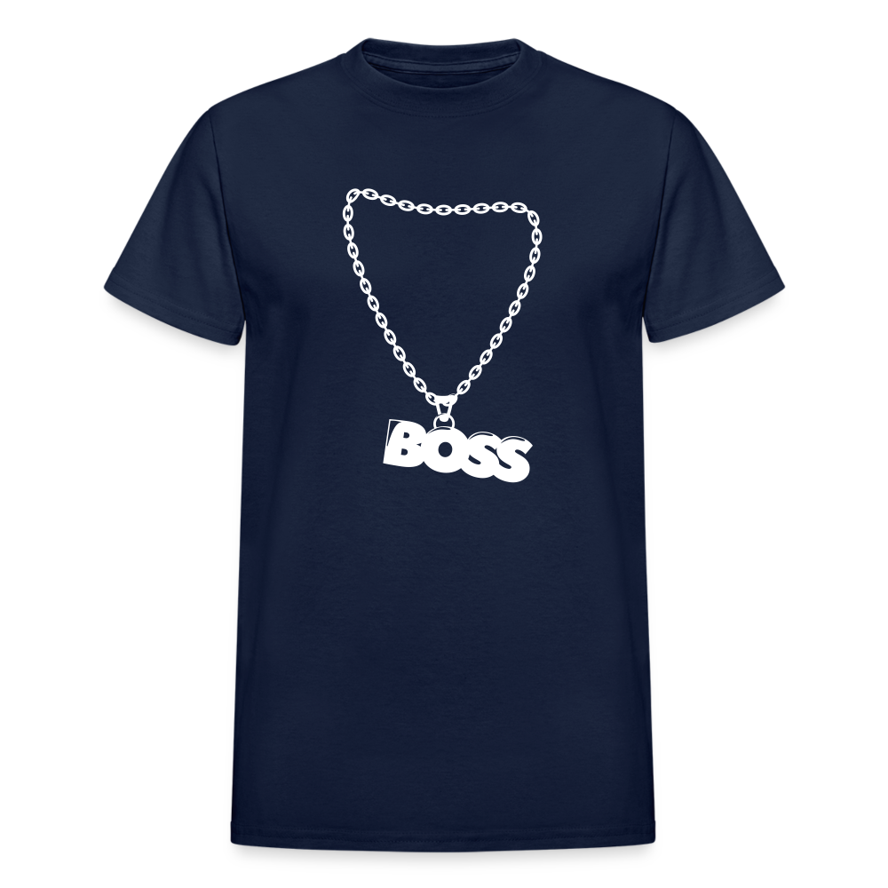 Unisex Adult Gildan Ultra Cotton Boss Print T Shirt - navy