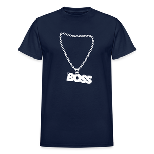 Unisex Adult Gildan Ultra Cotton Boss Print T Shirt - navy