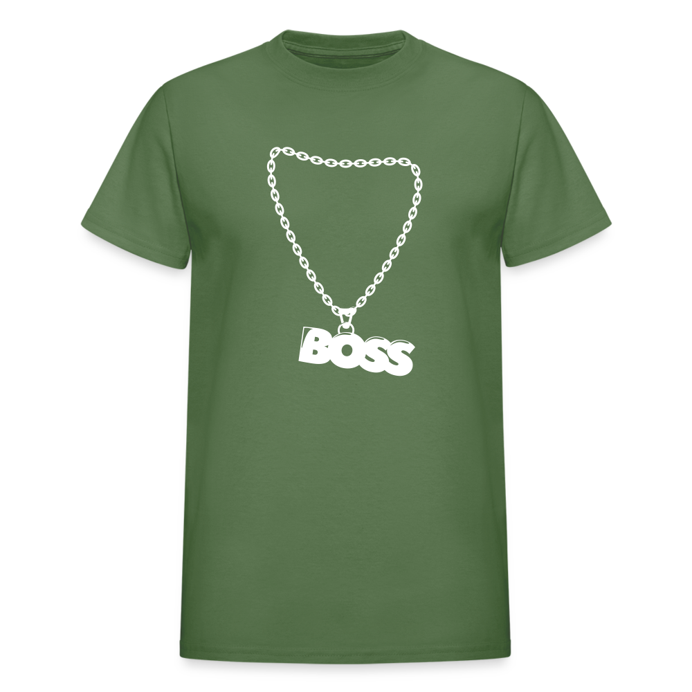 Unisex Adult Gildan Ultra Cotton Boss Print T Shirt - military green