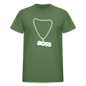 Unisex Adult Gildan Ultra Cotton Boss Print T Shirt - military green