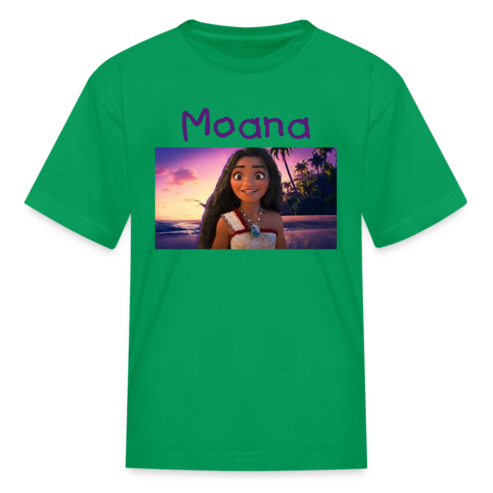 Kids Girls Fruit of the Loom Moana Print T Shirt - kelly green