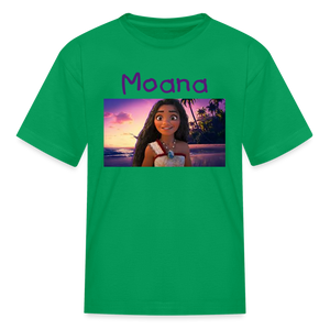 Kids Girls Fruit of the Loom Moana Print T Shirt - kelly green