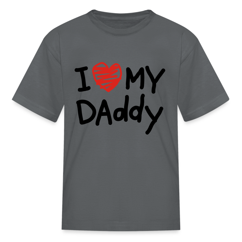 Kids Fruit of the Loom I Love Daddy Print T Shirt - charcoal