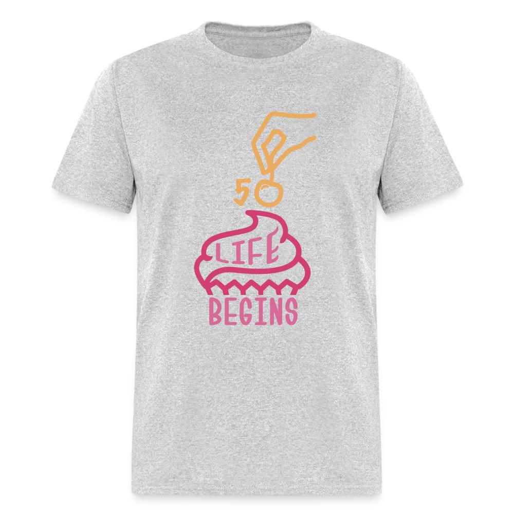 Unisex 50 Life Begins Print T Shirt - heather gray