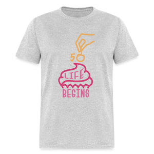 Unisex 50 Life Begins Print T Shirt - heather gray