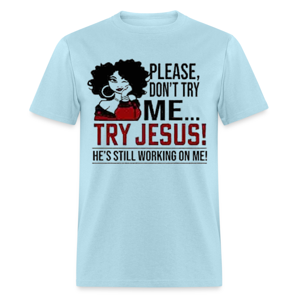 Women's Classic Jesus Print T Shirt - powder blue