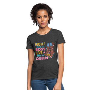 Women's V-Neck Hustle Like a Boss Print T Shirt - heather black