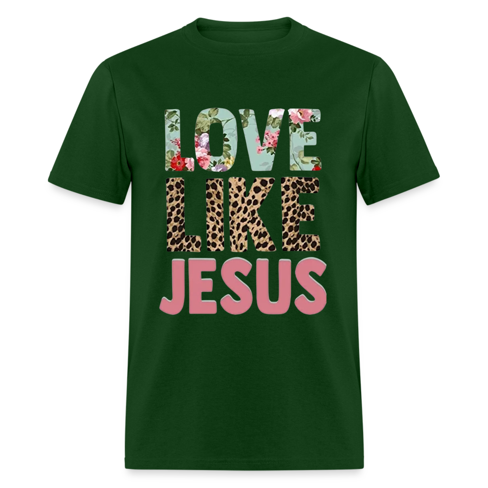 Unisex Jesus Print T Shirt - forest green