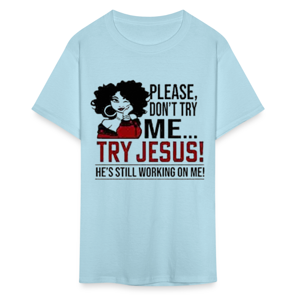 Women's Classic Jesus Print T Shirt - powder blue