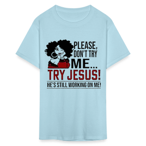 Women's Classic Jesus Print T Shirt - powder blue