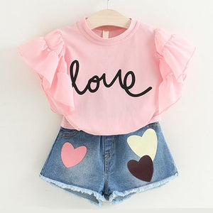 Kid Girls 2 Piece Love Print Shorts Set