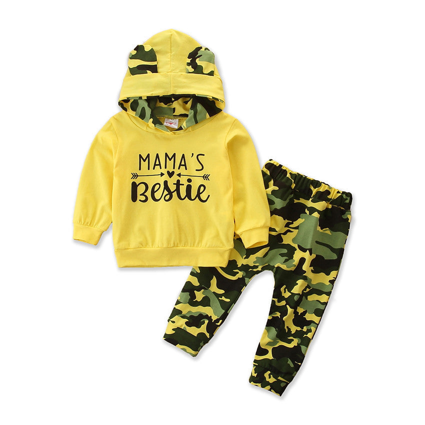 Kids Girls 2 Piece Bestie Print Hooded Pants Set