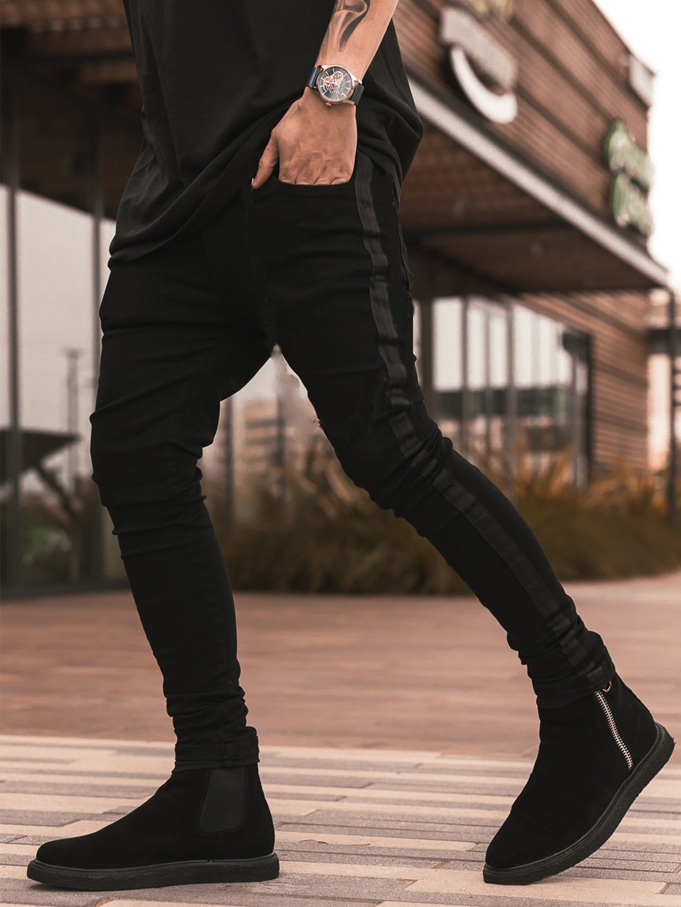 Men's Ripped Black Slim-fit High Waist Denim Trousers - Shirtafied