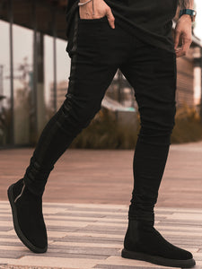Men's Ripped Black Slim-fit High Waist Denim Trousers - Shirtafied