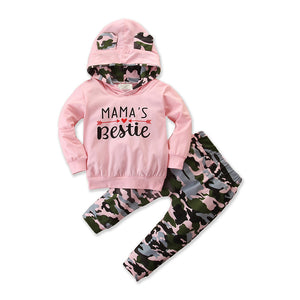 Kids Girls 2 Piece Bestie Print Hooded Pants Set