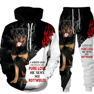 Men's 2 Piece Dog Print Hoodie Set