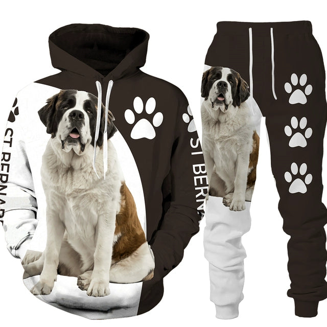 Men's 2 Piece Dog Print Hoodie Set