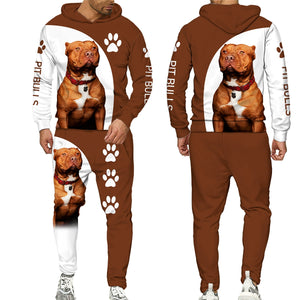 Men's 2 Piece Dog Print Hoodie Set