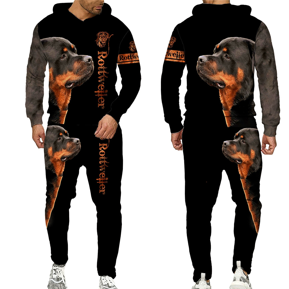 Men's 2 Piece Dog Print Hoodie Set