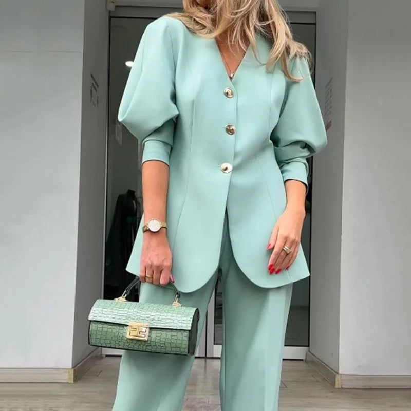 Women's 2 Piece Lantern Sleeve Suit Set