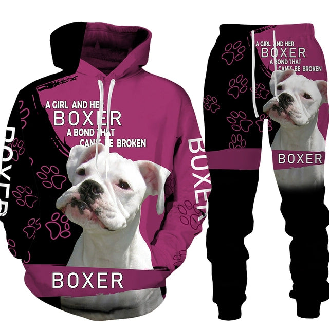 Men's 2 Piece Dog Print Hoodie Set