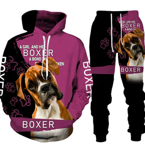 Men's 2 Piece Dog Print Hoodie Set