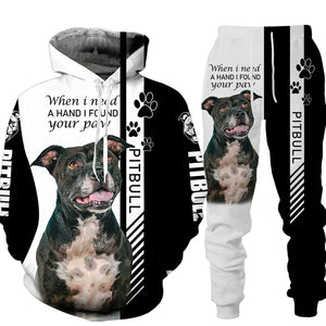 Men's 2 Piece Dog Print Hoodie Set