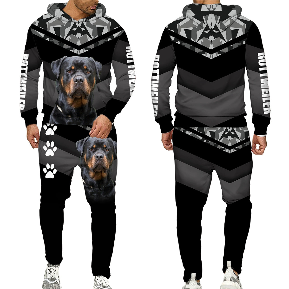 Men's 2 Piece Dog Print Hoodie Set