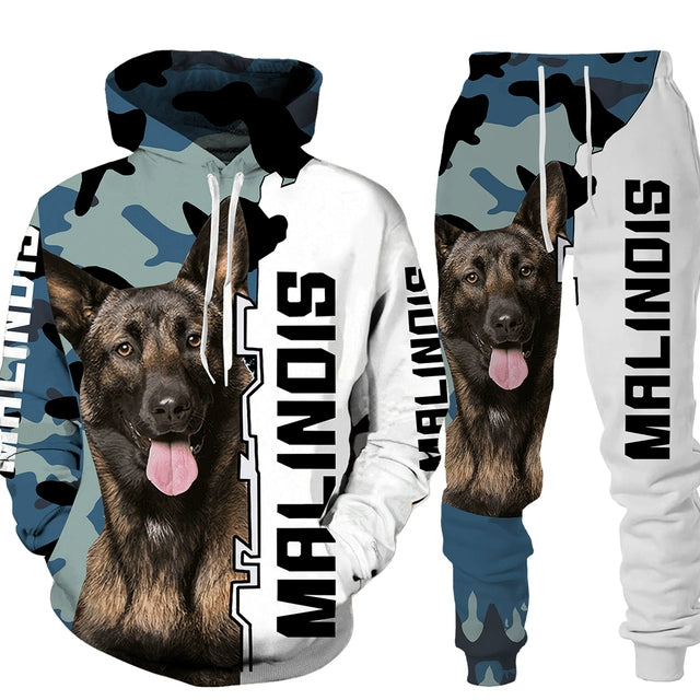 Men's 2 Piece Dog Print Hoodie Set