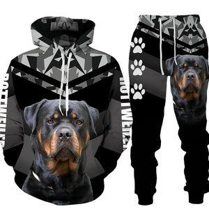 Men's 2 Piece Dog Print Hoodie Set